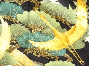 アンティーク　金彩橋に松・鶴模様刺繍留袖(比翼付き)